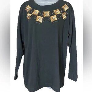 Vintage 90's Black T-Shirt Gold Beading Sequin Bob Mackie | Size Med See Photos